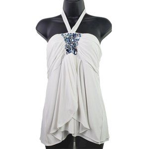 White House Black Market WHBM Jeweled Halter Top Sz M